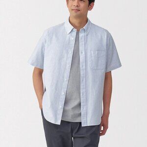 Muji Oxford Short Sleeve Blue Stripe New Without Tags Size Large (Japan Version)